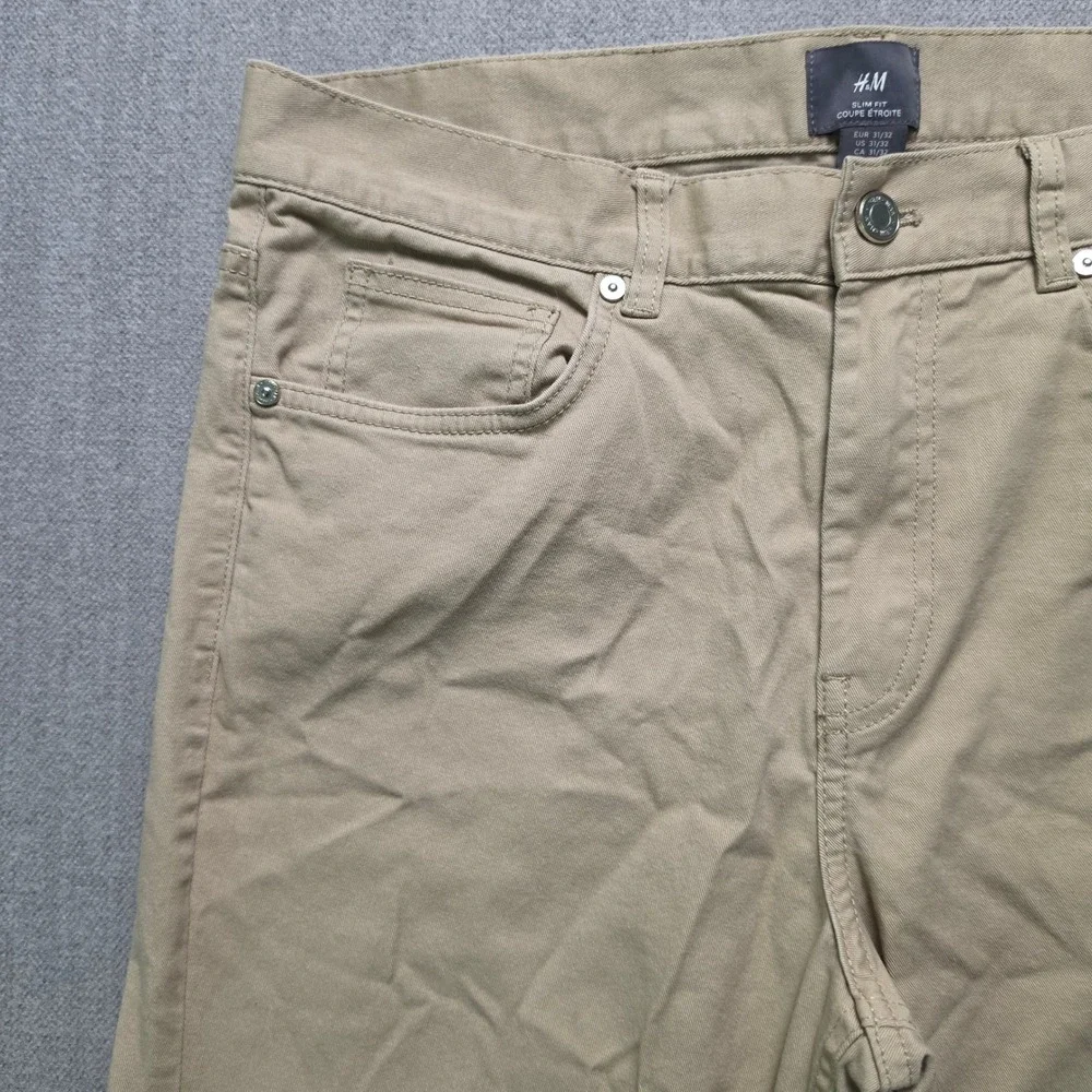 H&M Chino Pants Men 31x32 Tan Khaki Slim Fit Cotton Stretch Casual 10744027